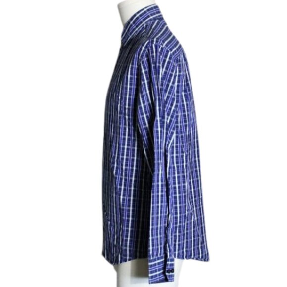 Tasso Elba SZ M Men's Blue Plaid Long Sleeve Button Up Shirt - Picture 5 of 6
